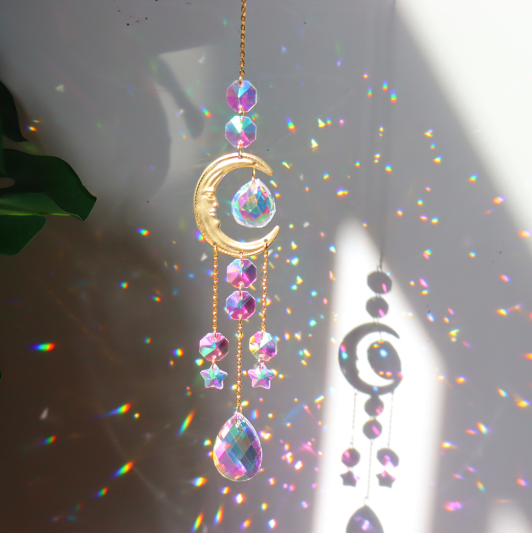 Crystal Sun Catcher Moon Prism Pendant Suncatcher Rainbow Handmade