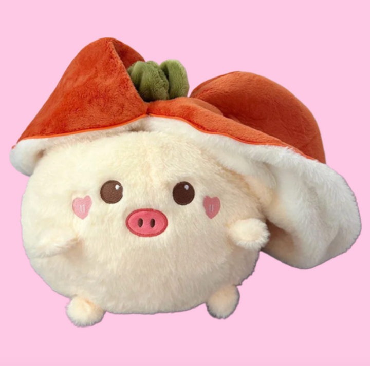 Reversible Persimmon Bunny and Pig Plushies