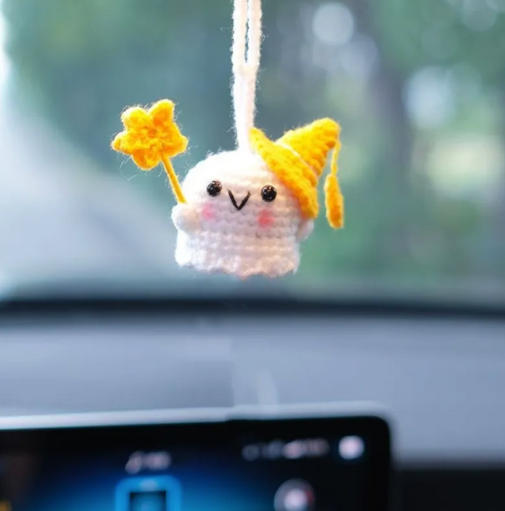 Handmade Halloween Car Accessory, Hanging Crochet Ghost