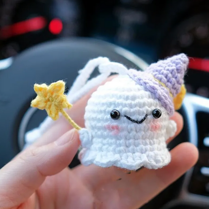 Handmade Halloween Car Accessory, Hanging Crochet Ghost