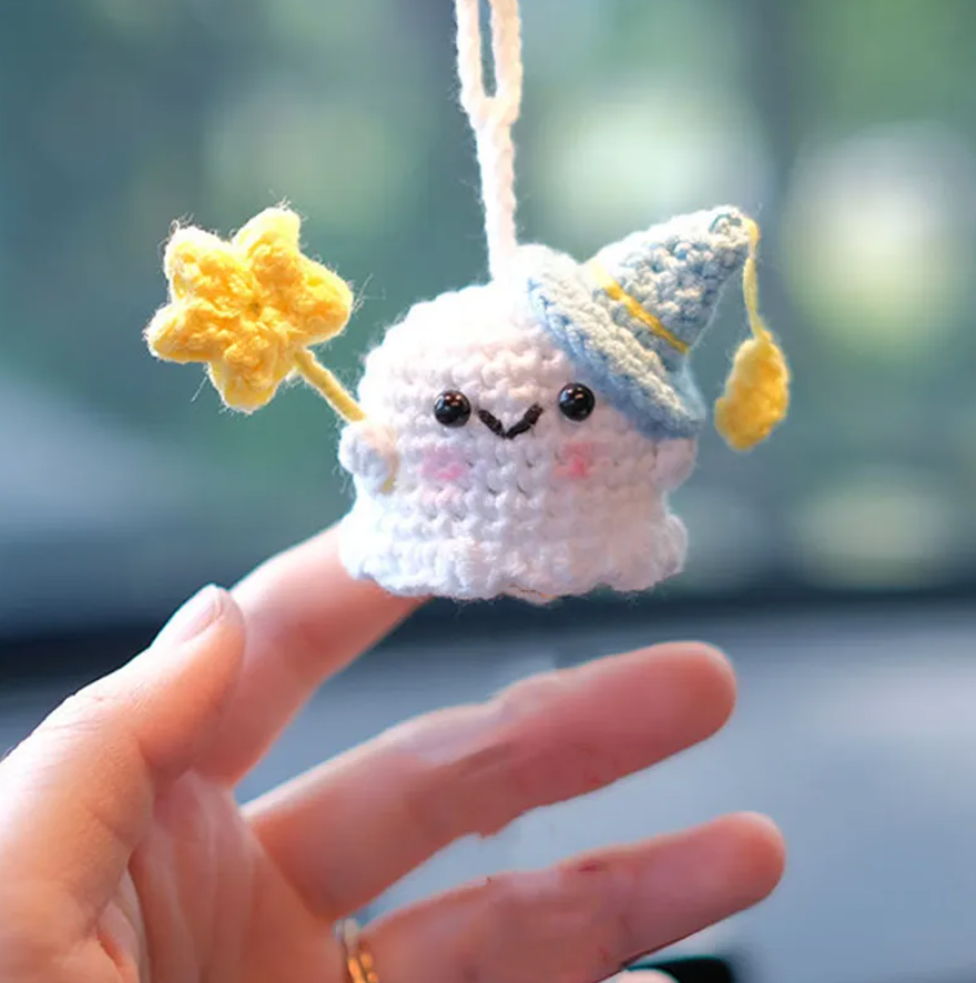 Handmade Halloween Car Accessory, Hanging Crochet Ghost