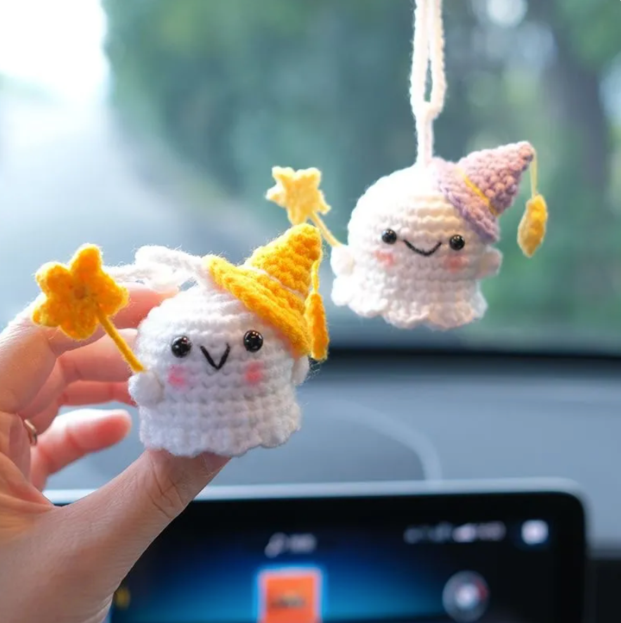 Handmade Halloween Car Accessory, Hanging Crochet Ghost