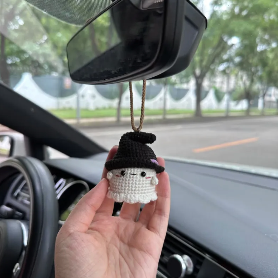 Handmade Halloween Car Accessory, Hanging Crochet Ghost