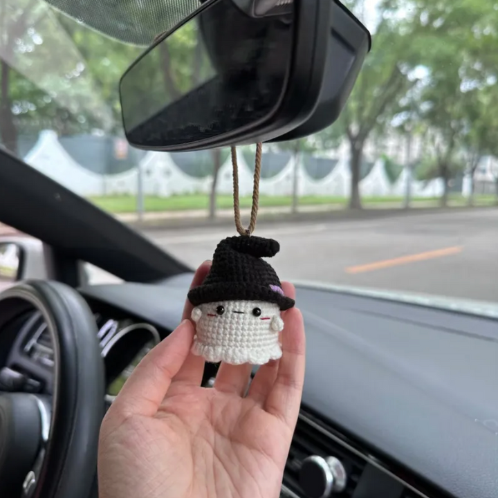 Handmade Halloween Car Accessory, Hanging Crochet Ghost