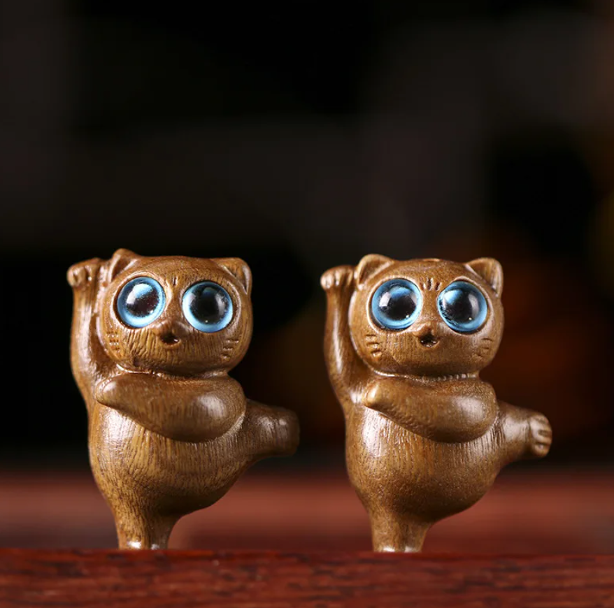 Small Wooden Cat Figurines 6 Styles