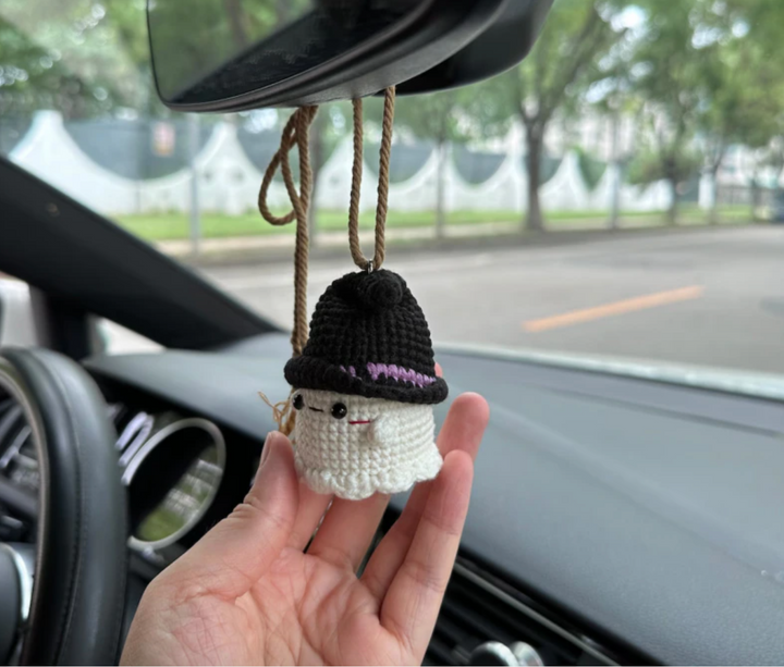 Handmade Halloween Car Accessory, Hanging Crochet Ghost