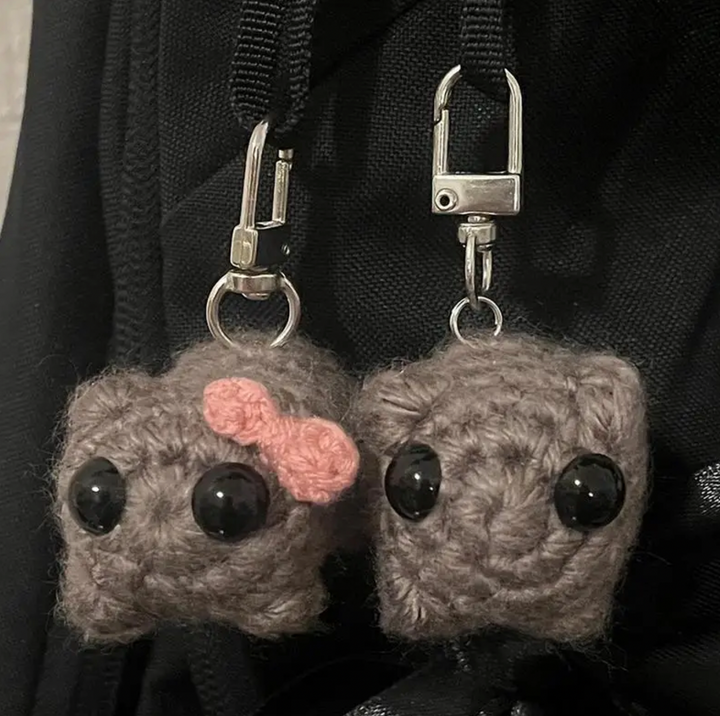 Crochet viral sad hamster keychain