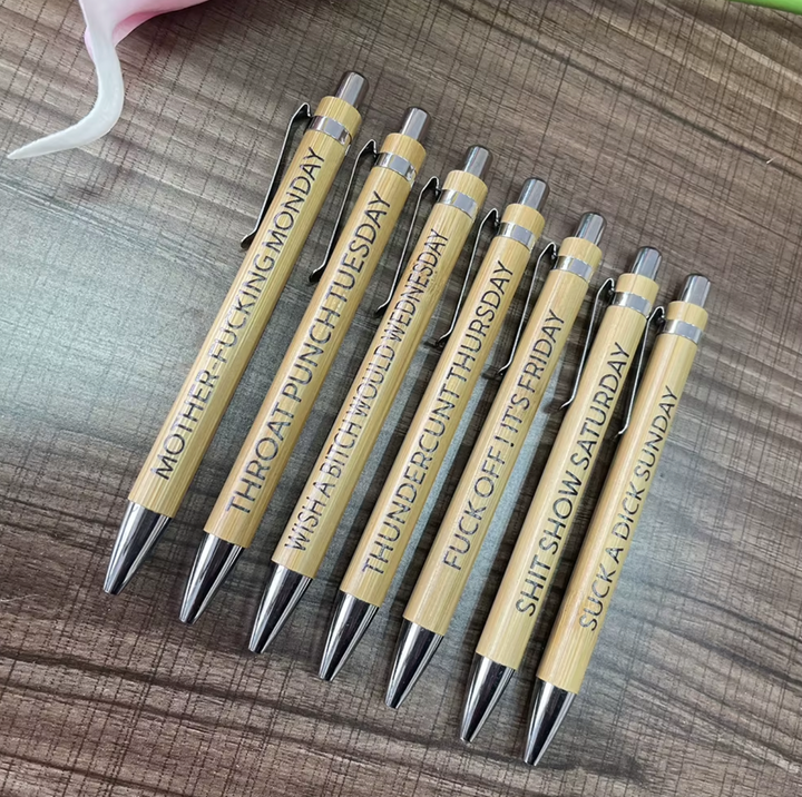 Funny relatable bamboo pens 7pcs set