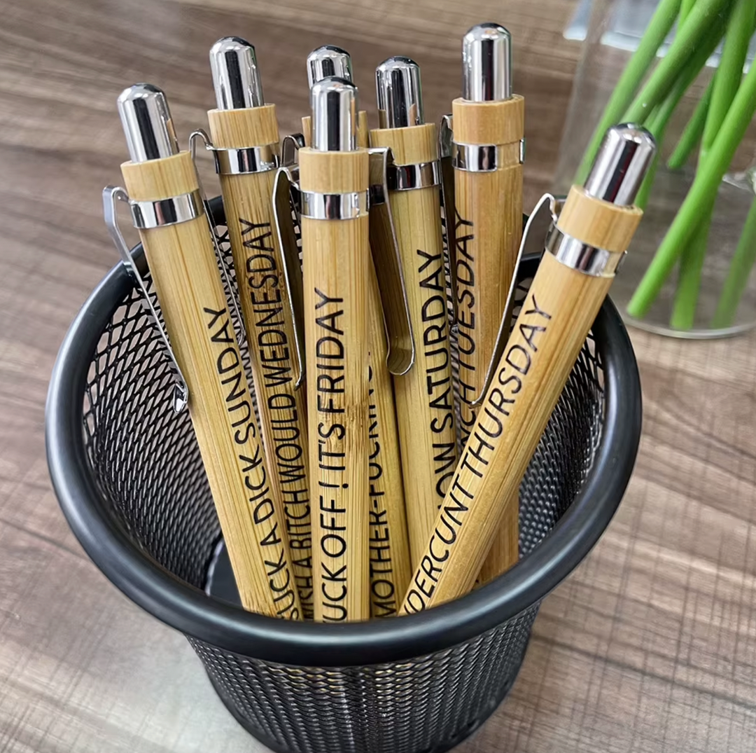 Funny relatable bamboo pens 7pcs set