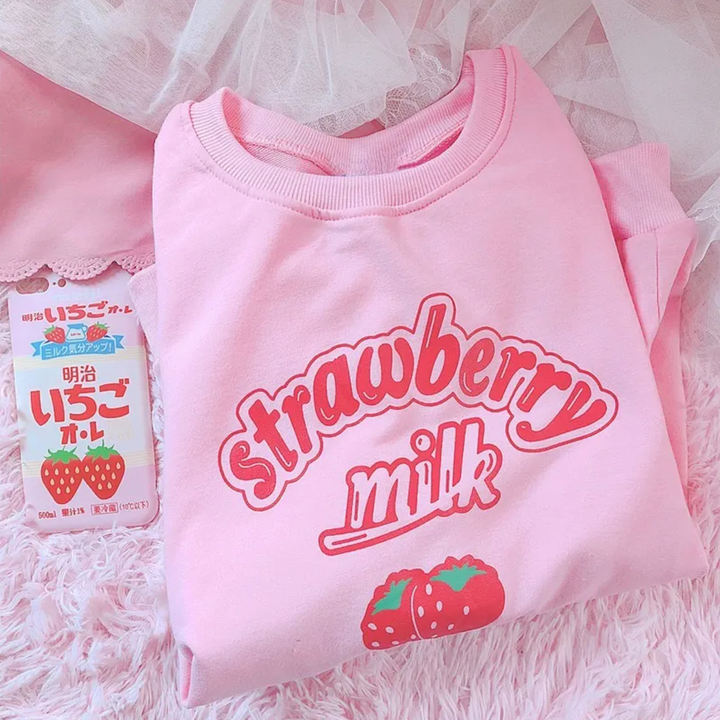 Kawaii Light Pink Strawberry Sweatshirt