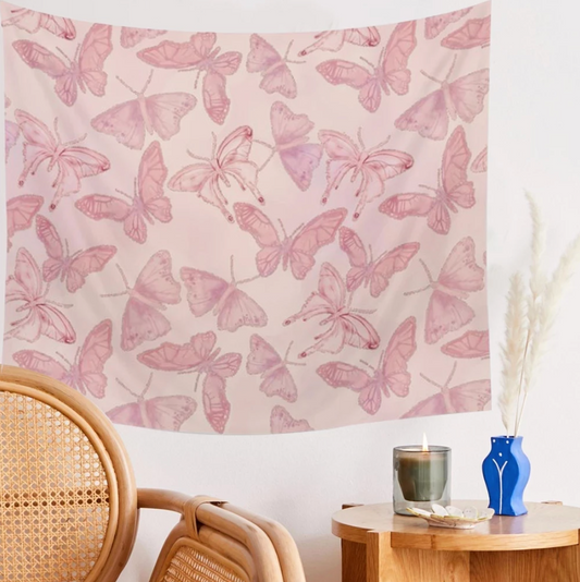 Pink Butterflies Tapestry