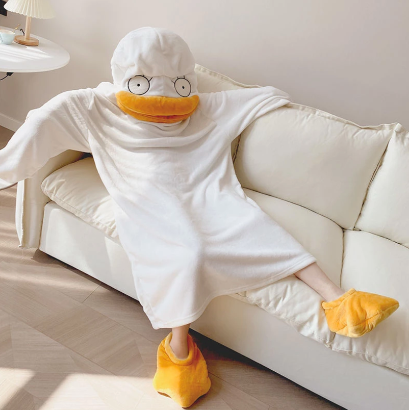 Lovely Duck Hooded Sleep Jumpsuit Pajamas and Slippers