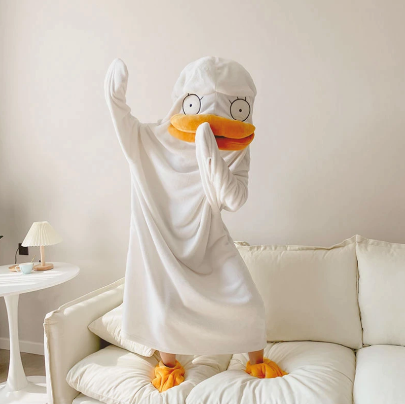 Lovely Duck Hooded Sleep Jumpsuit Pajamas and Slippers