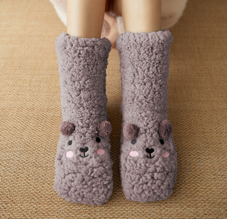 Soft Bear Embroidery Fluffy Socks