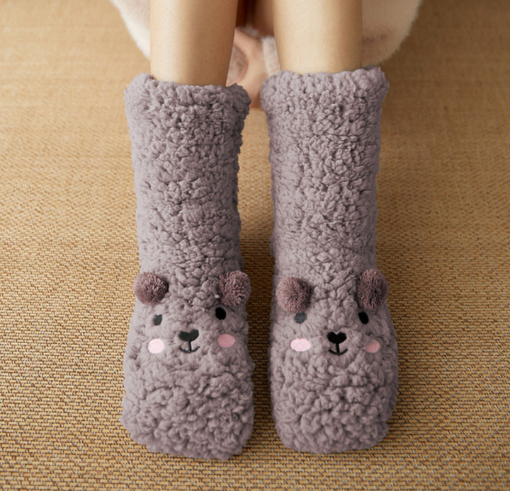 Soft Bear Embroidery Fluffy Socks