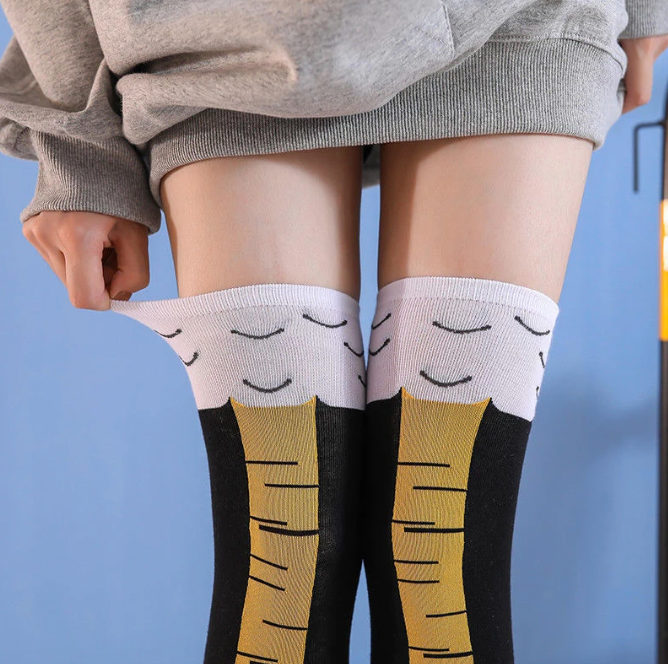 Funny Socks, Chicken Feet Socks, Chicken Print Toe Socks, Thigh Socks