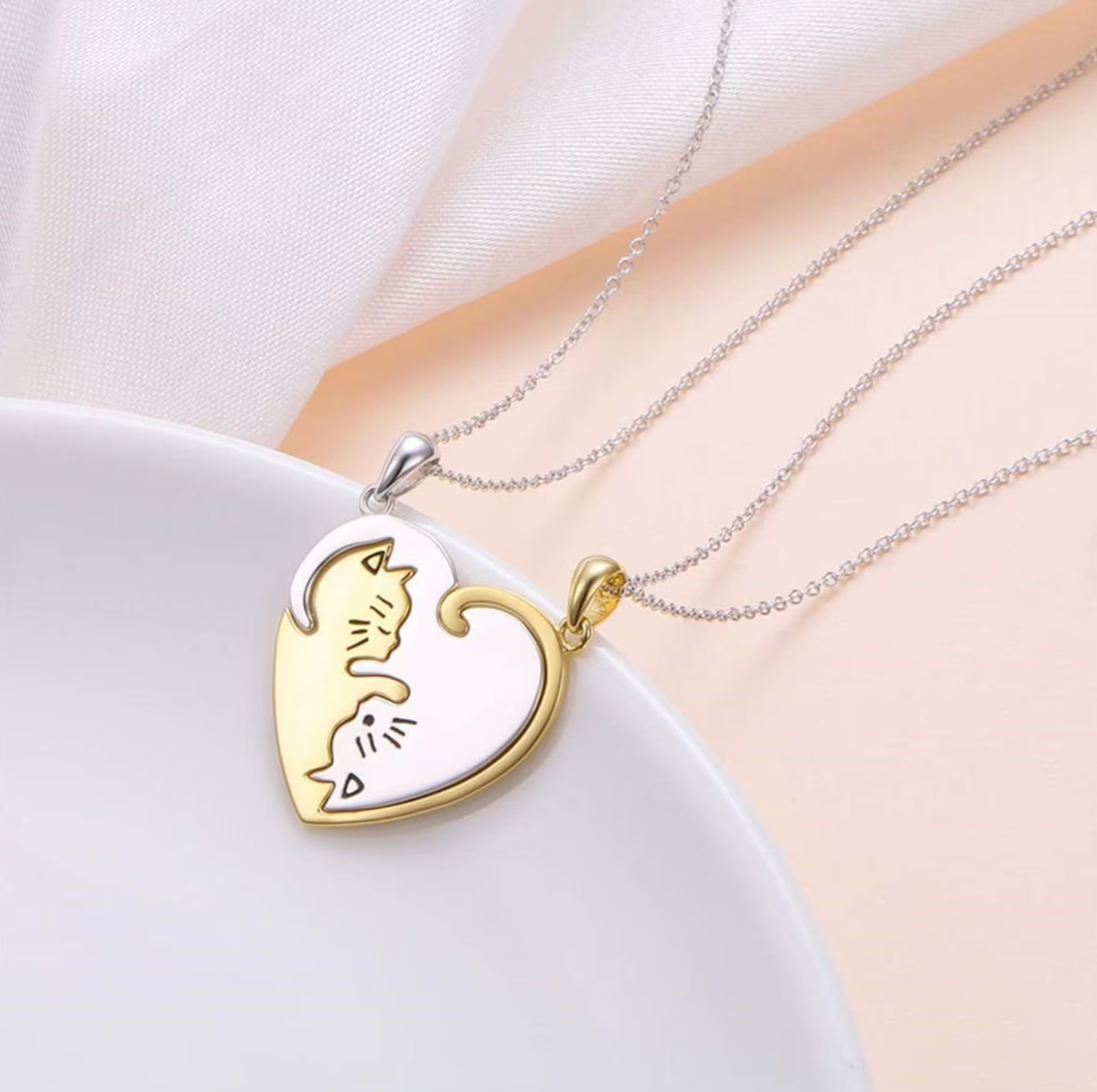 Cat Yin and Yang necklace set