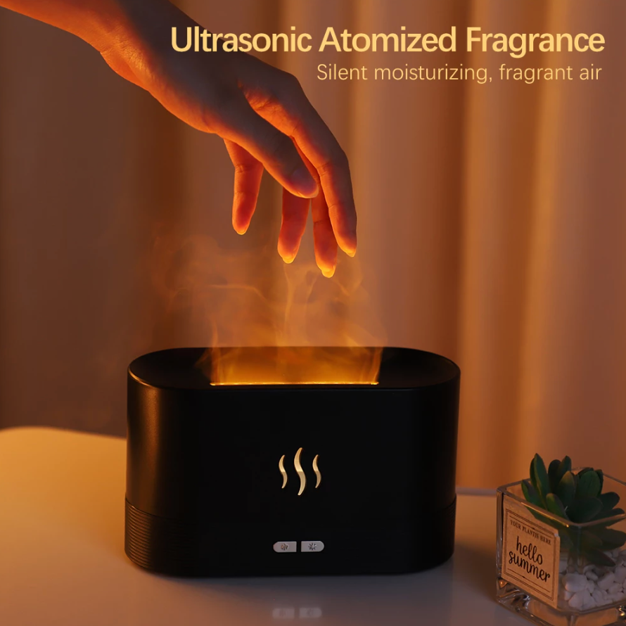Modern Flame Effect Humidifier LED Lamp Fire Aroma Diffuser Decorative Night Light