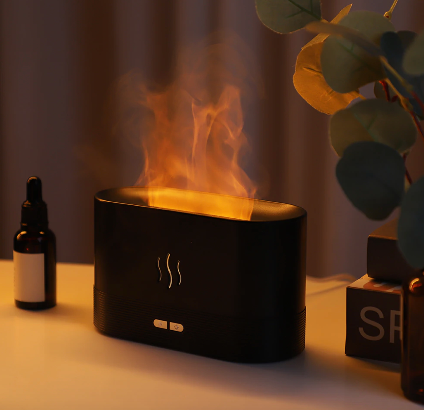 Modern Flame Effect Humidifier LED Lamp Fire Aroma Diffuser Decorative ...