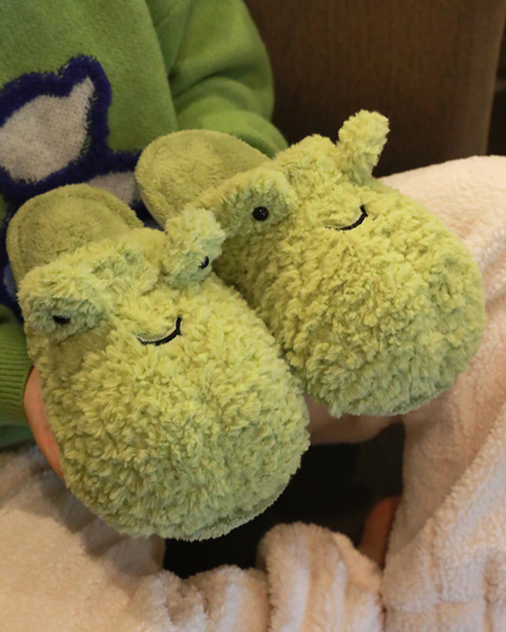 Fuzzy Froggy Slippers - Kawaii Frog Winter Warm Slippers