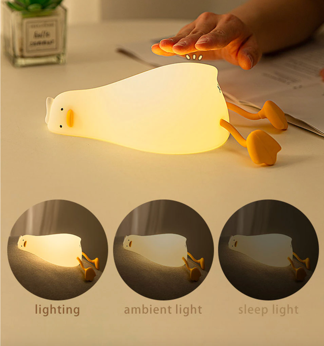 Lying Flat Duck Night Light, LED Squishy Duck Lamp