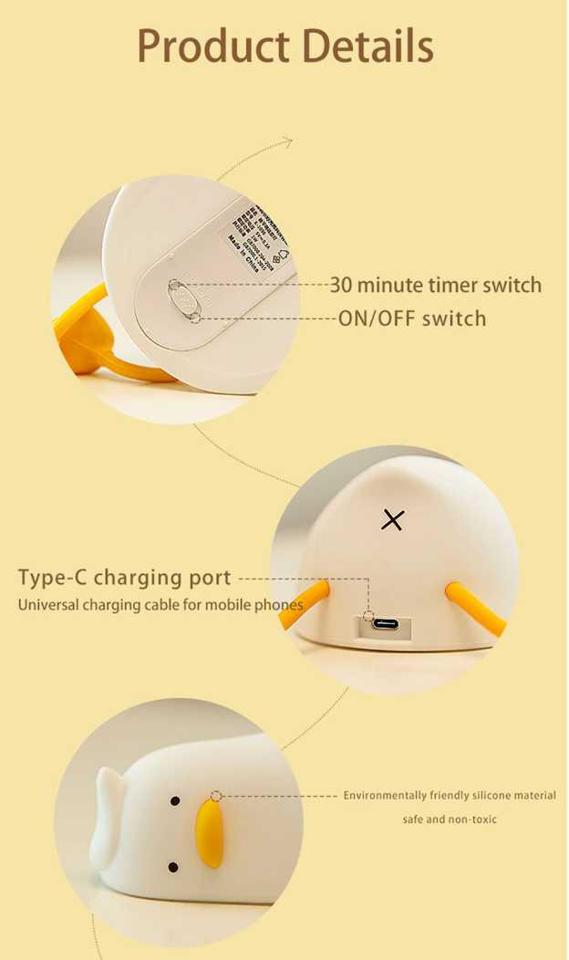 Lying Flat Duck Night Light, LED Squishy Duck Lamp