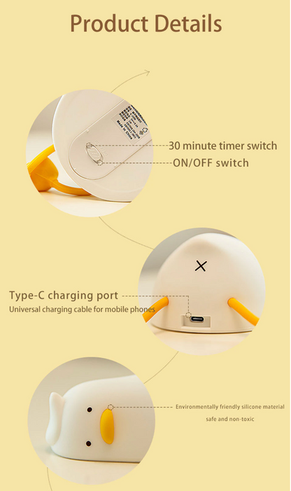 Lying Flat Duck Night Light, LED Squishy Duck Lamp