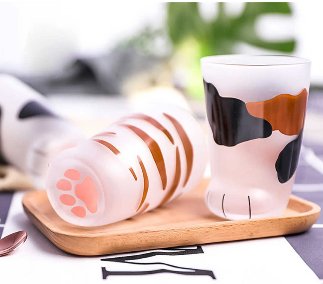 10oz Cat Paw Shaped Personalized Drinking Glass 1pc - Frosted Kawaii Kitten Foot Cup with Toe Beans