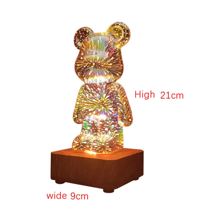 3D Fireworks Bear Glass Led Lamp