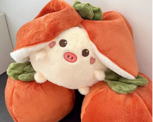 Reversible Persimmon Bunny and Pig Plushies