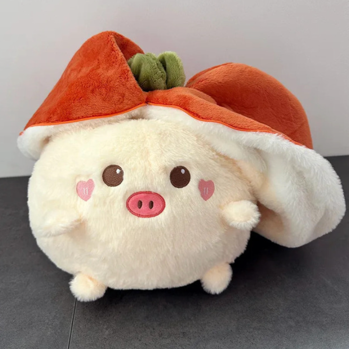 Reversible Persimmon Bunny and Pig Plushies