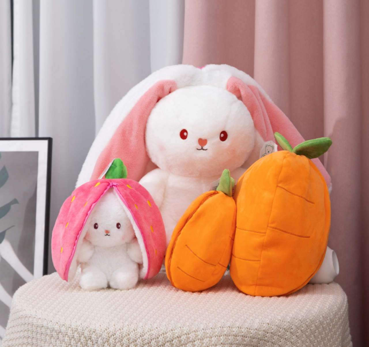 Reversible Carrot Strawberry Bunny Plushies