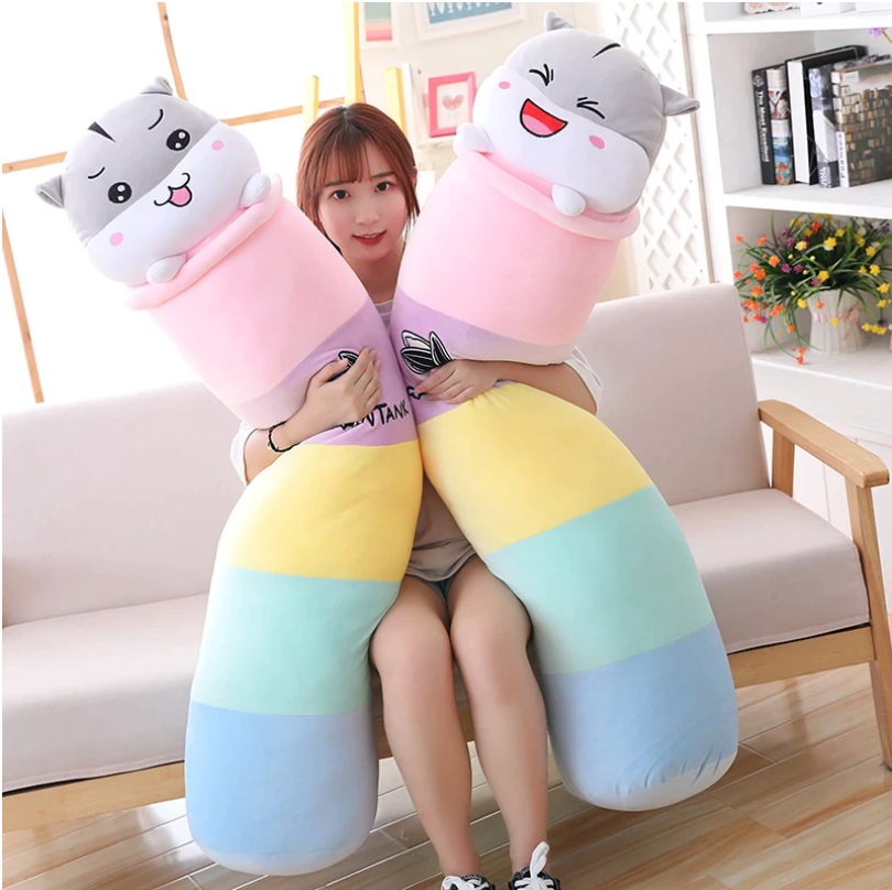 KAWAII PASTEL RAINBOW CUTE HAMSTER LONG PLUSH PILLOW