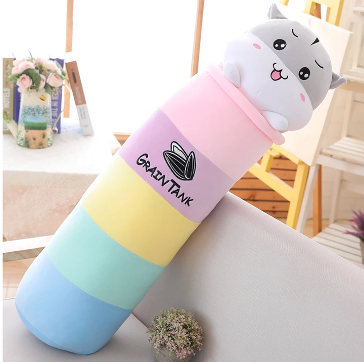 KAWAII PASTEL RAINBOW CUTE HAMSTER LONG PLUSH PILLOW