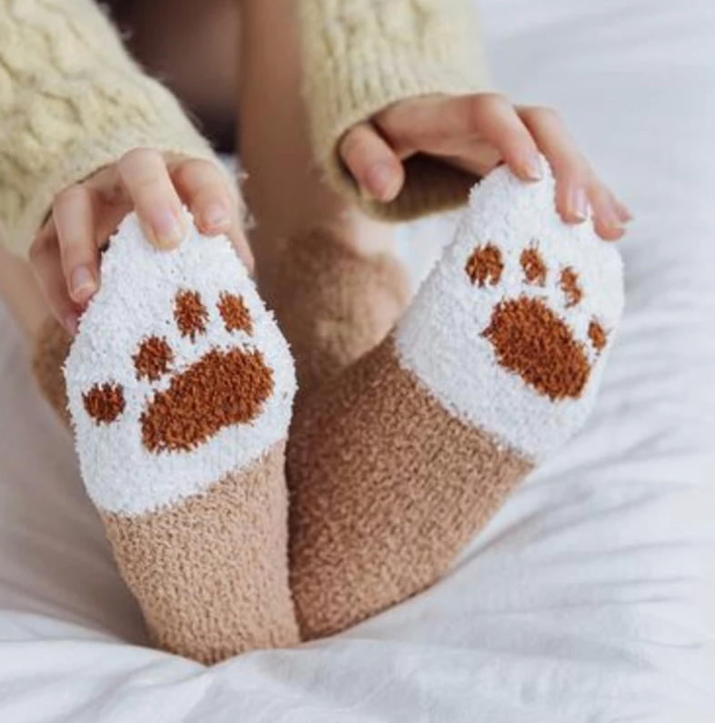 Kawaii Cat Paw Fuzzy Socks, Animal Paw Pattern, Bed Socks, Warm & Soft