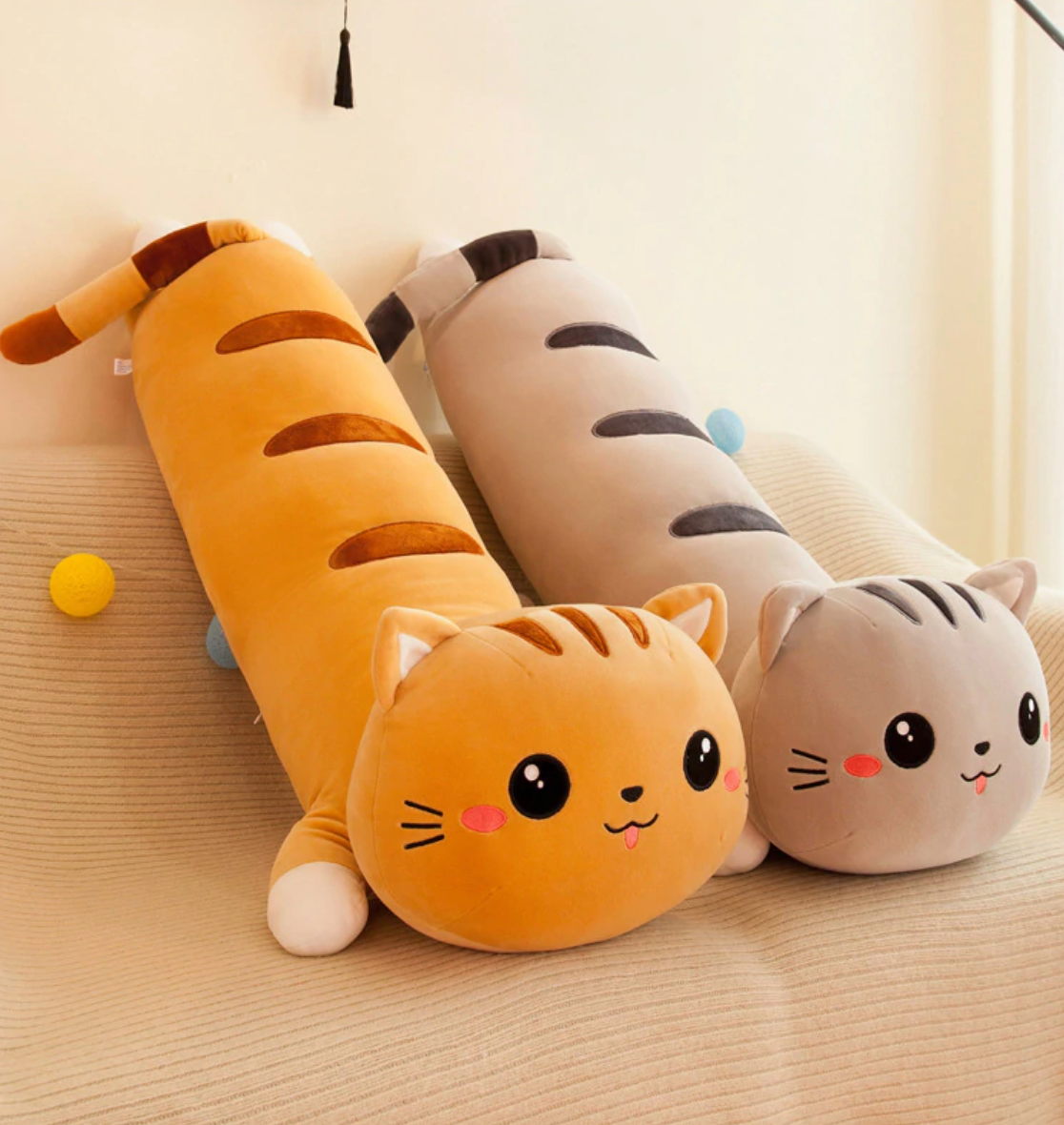 KAWAII CUTE CAT LONG PLUSH PILLOW - 2 colors available