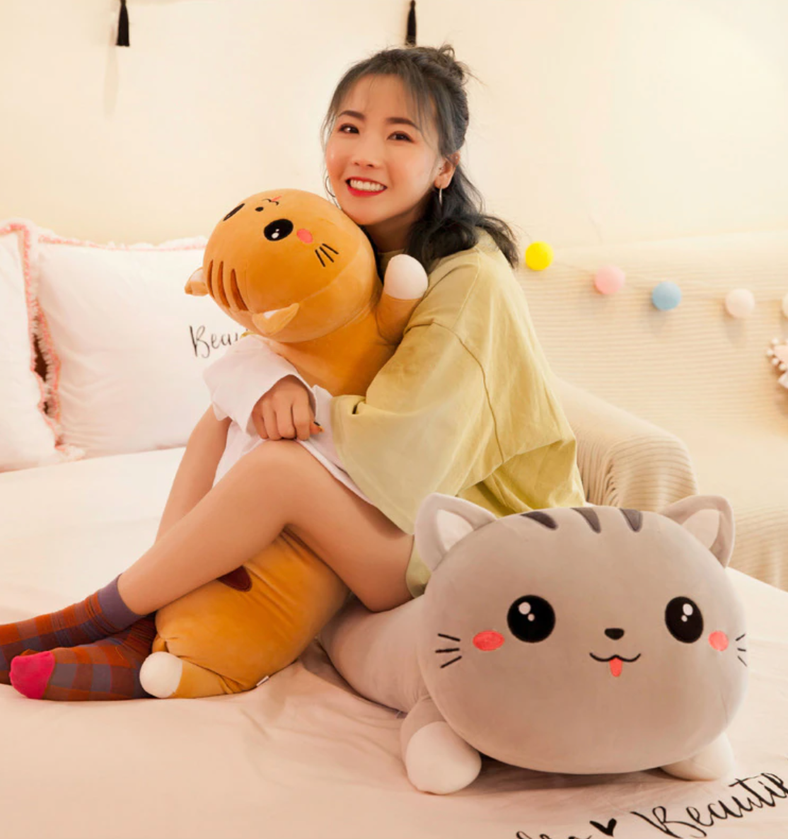 KAWAII CUTE CAT LONG PLUSH PILLOW - 2 colors available