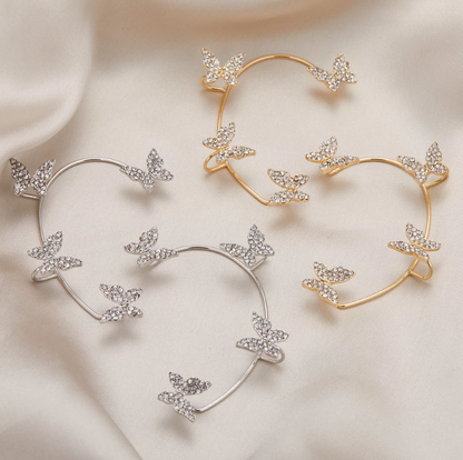 Silver and Golden Butterflies Ear cuffs Without Perforation