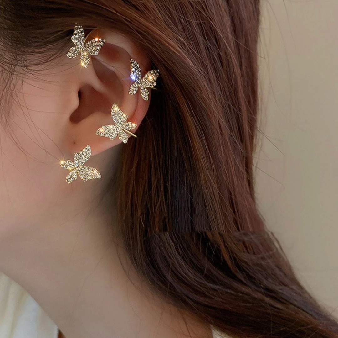Silver and Golden Butterflies Ear cuffs Without Perforation