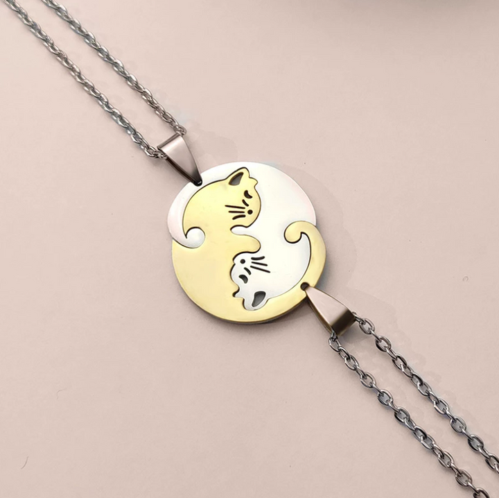 Cat Yin and Yang necklace set